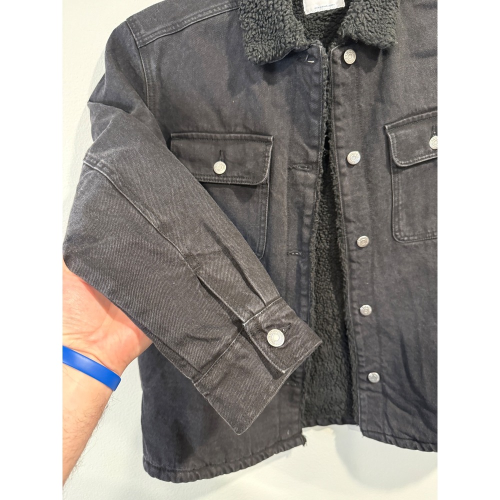 Old Navy Womens Black Sherpa Lined Denim Jacket Trucker Style Size M - Picture 2 of 8